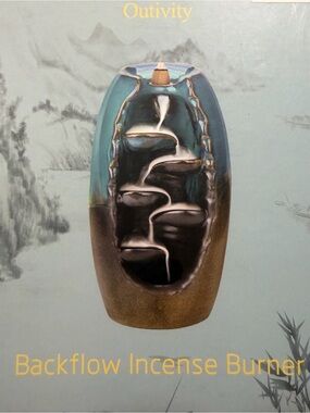 Backflow Waterfall Incense Burner - Teal to Brown Ceramic Cascade